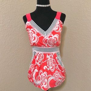 Coral & White Summer Top